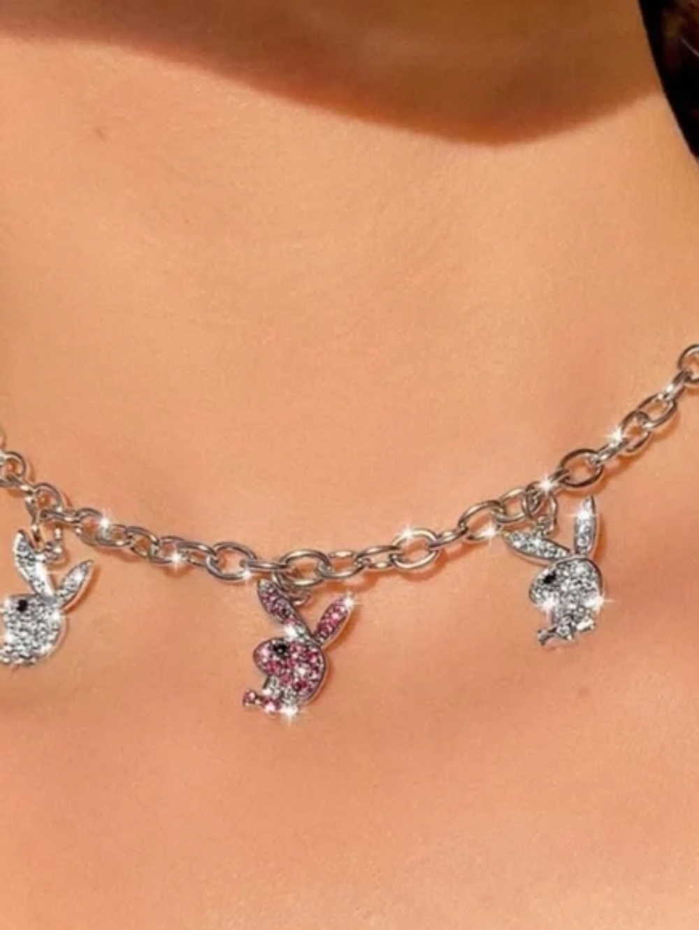 Playboy Bunny Silver Tone Chain Necklace Choker